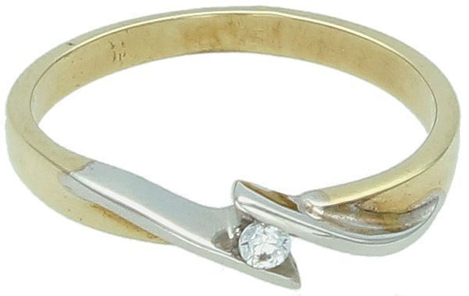 Złoty pierścionek z białym złotem i cyrkonią rozmiar 10 PI 1989. Eleganckie połączenie białego z żółtym złotem oraz białą cyrkonią.1.jpg